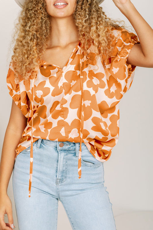 Floral Satin Puff Sleeve Top