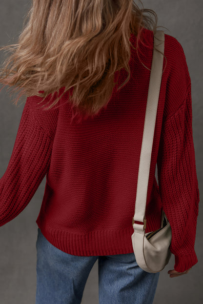 Solid Front Seam Drop Shoulder Sweater