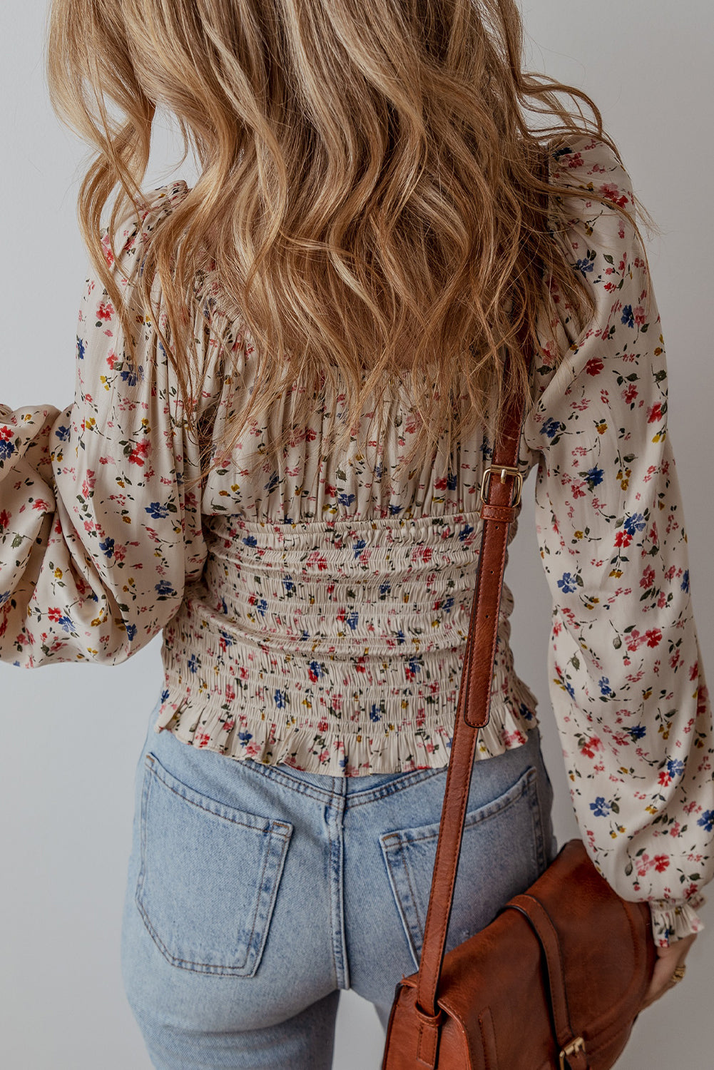 Floral Boho Smocked V-Neck Blouse