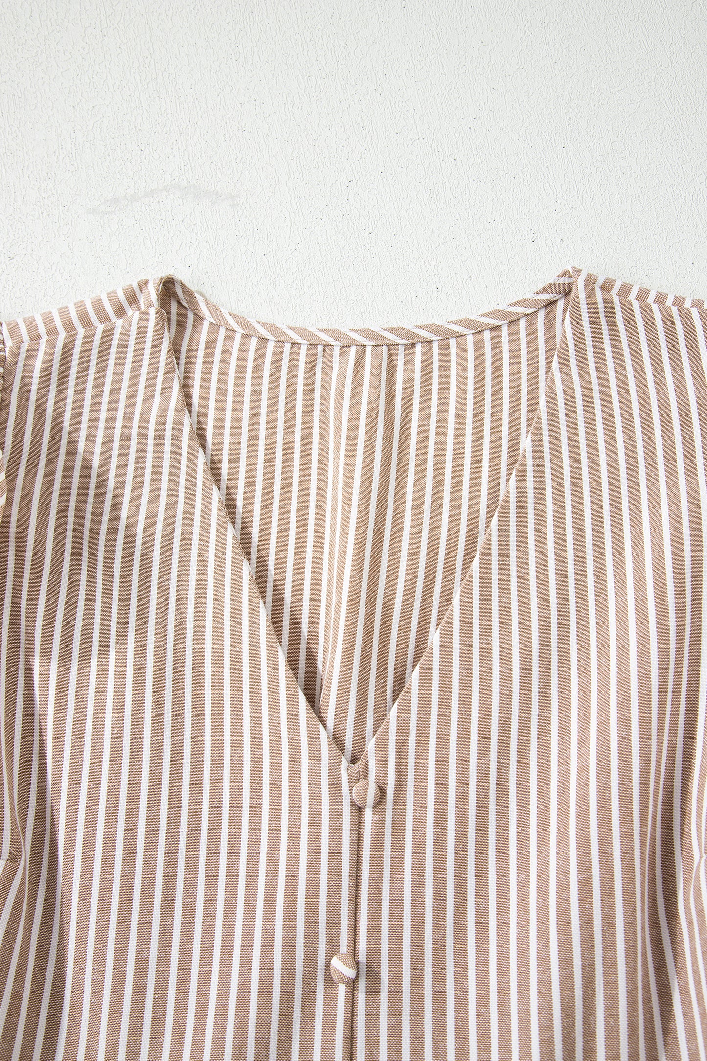 Stripe Flutter Sleeve Buttoned V-Neck Maxi Dress