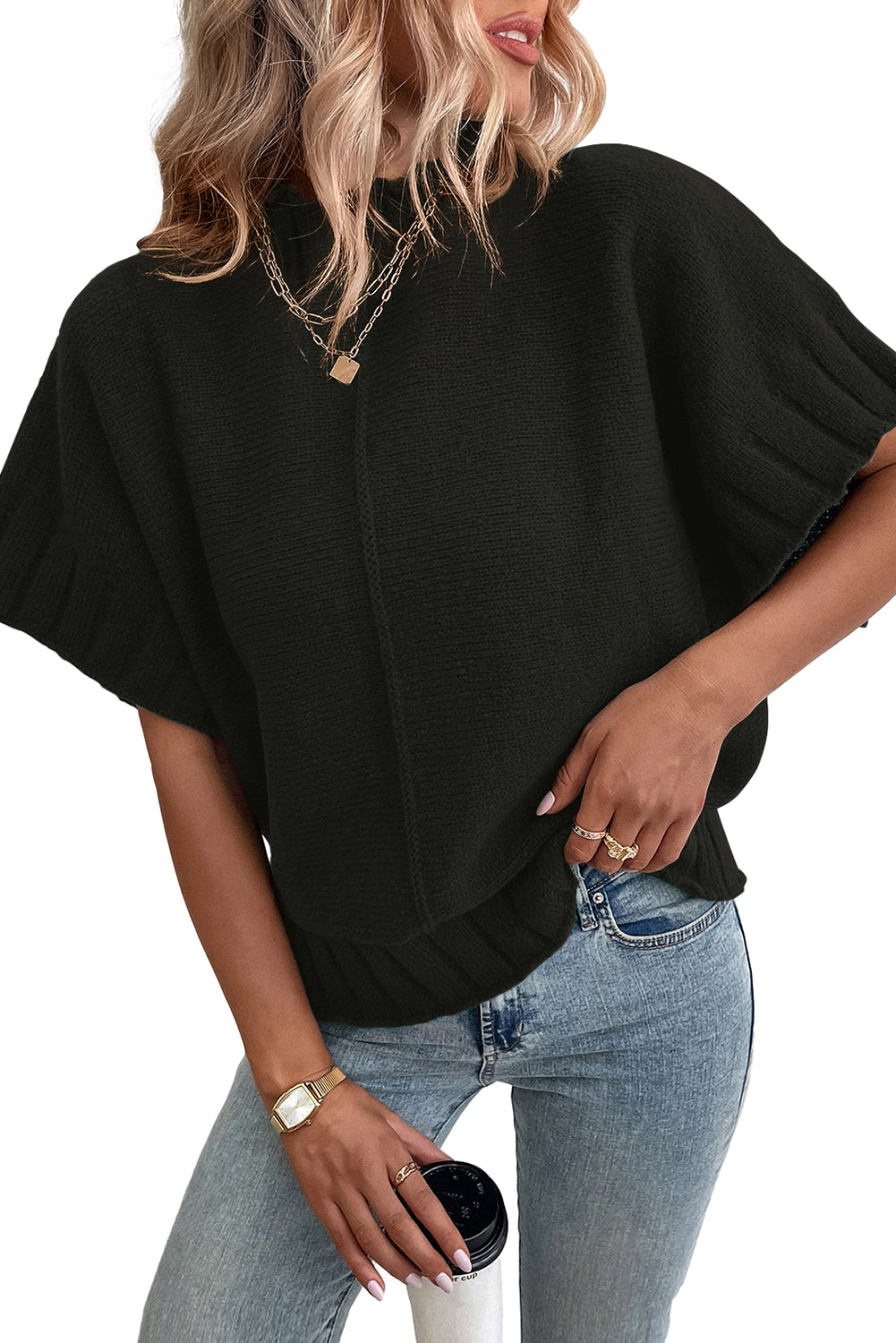 Batwing Sleeve Mock Neck Sweater