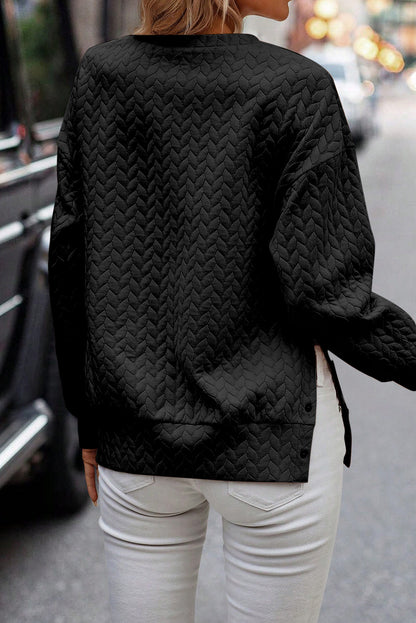 Quilted Cable Side Button Sweatshirt