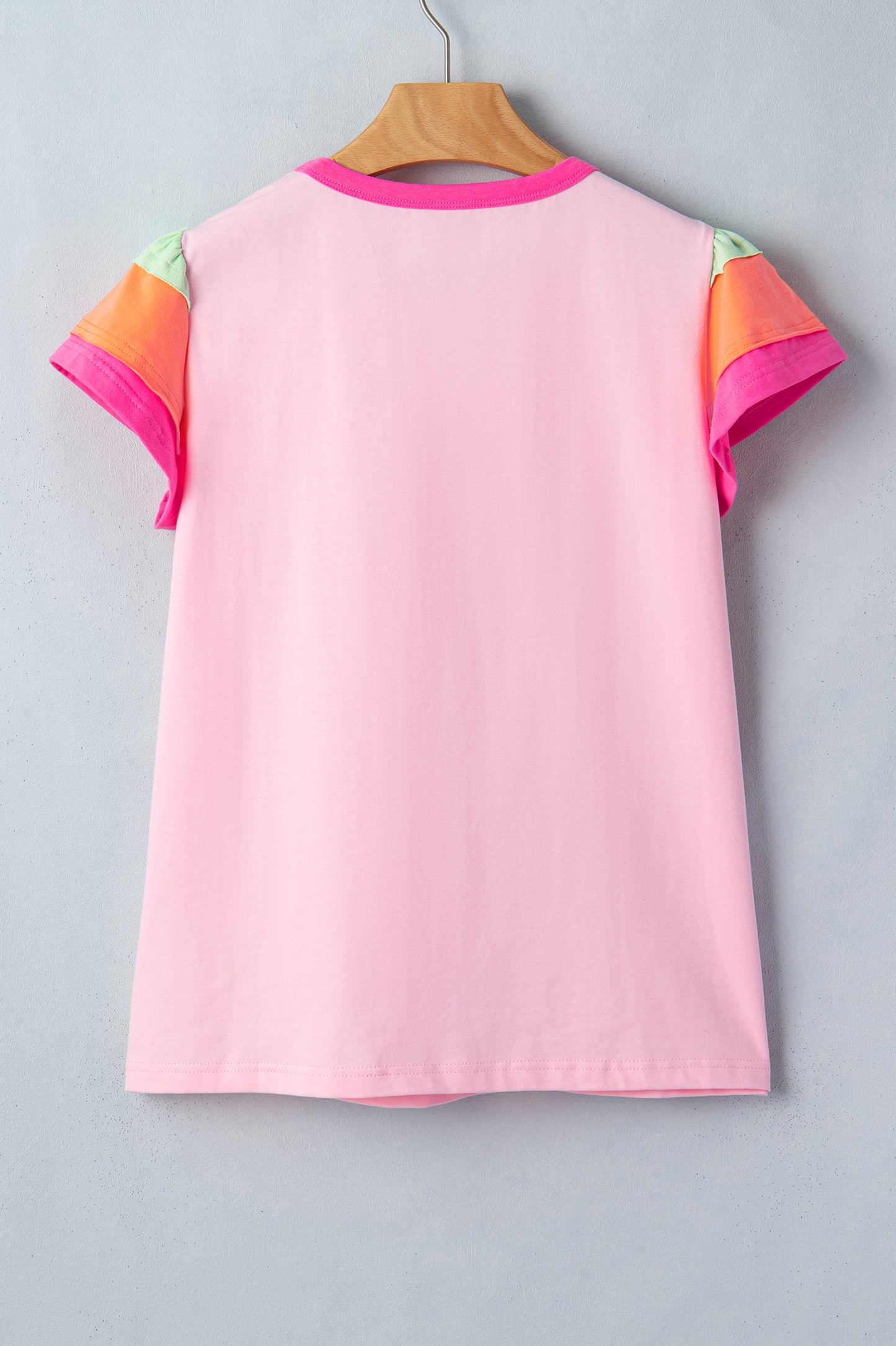 Colorblock Flutter Sleeve Round Neck T-Shirt
