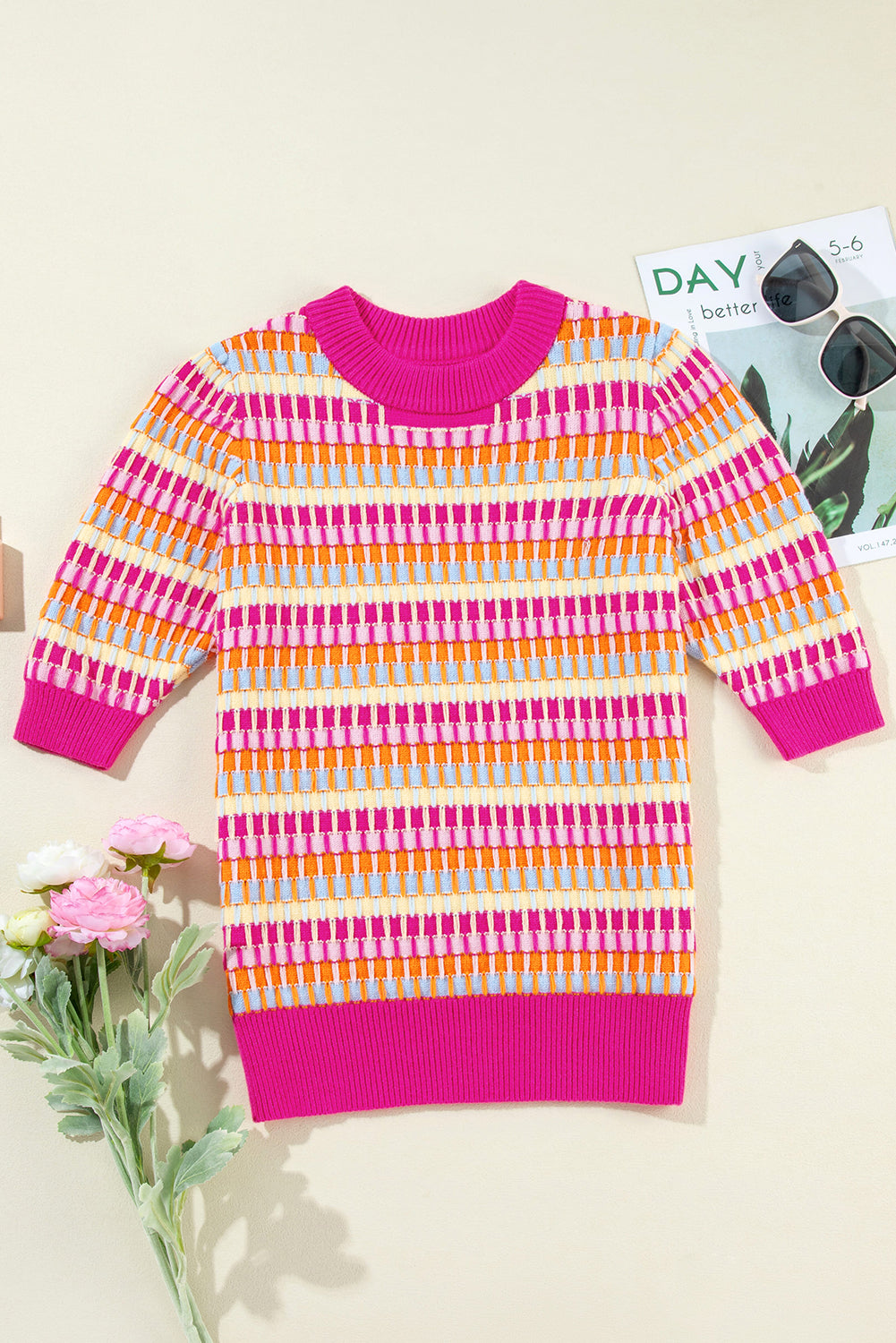 Stripe Short Sleeve Sweater Top