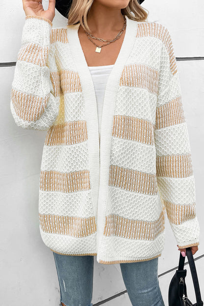 Stripe Pointelle Open Front Cardigan