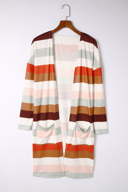 Stripe Pocketed Open Front Cardigan