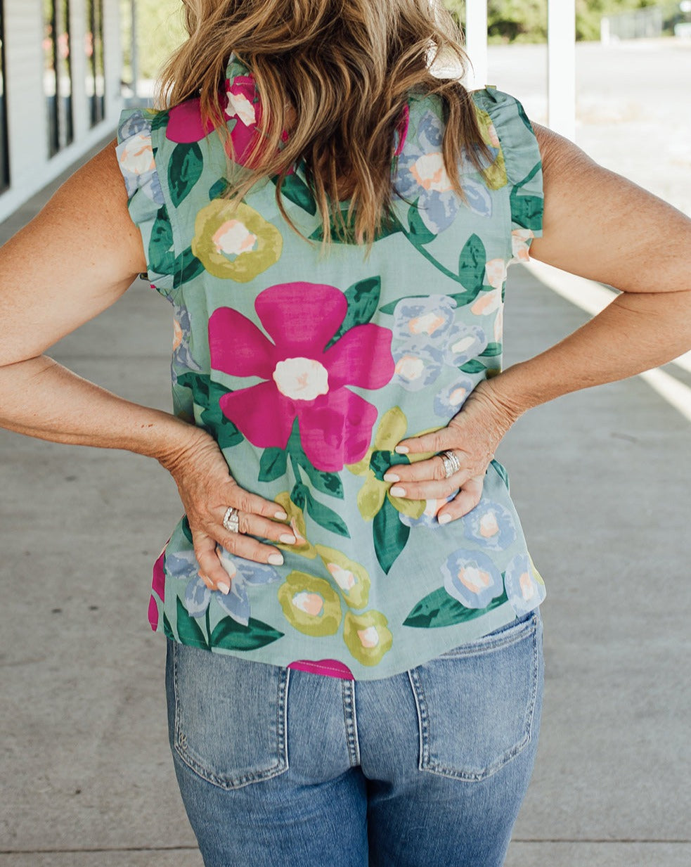 Floral Ruffle Trim Tank Top