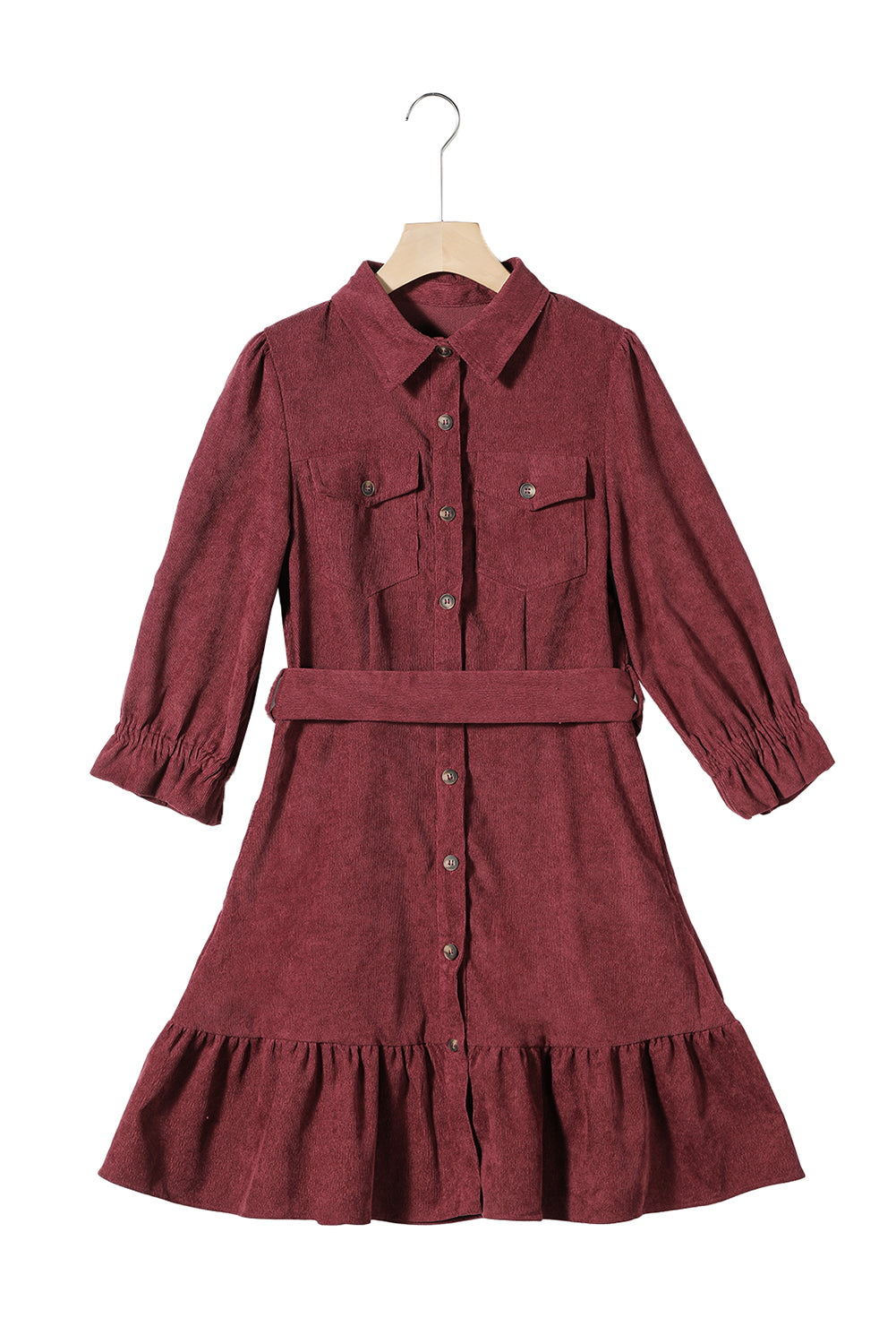 Corduroy Ruffle Hem Shirt Dress