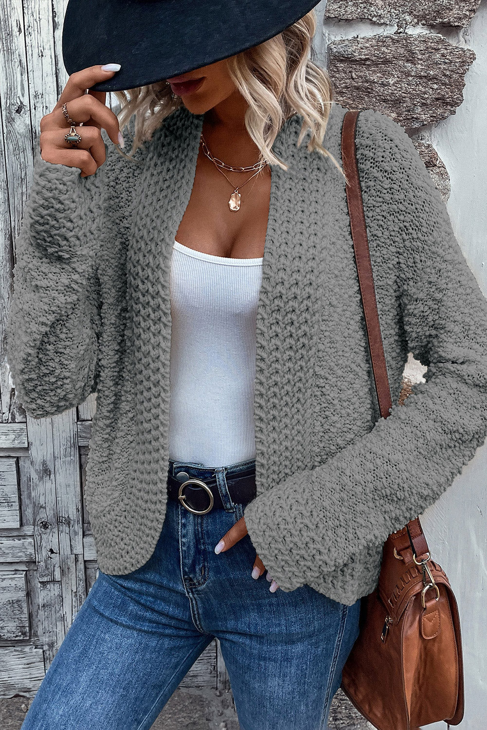 Popcorn Open Front Cardigan