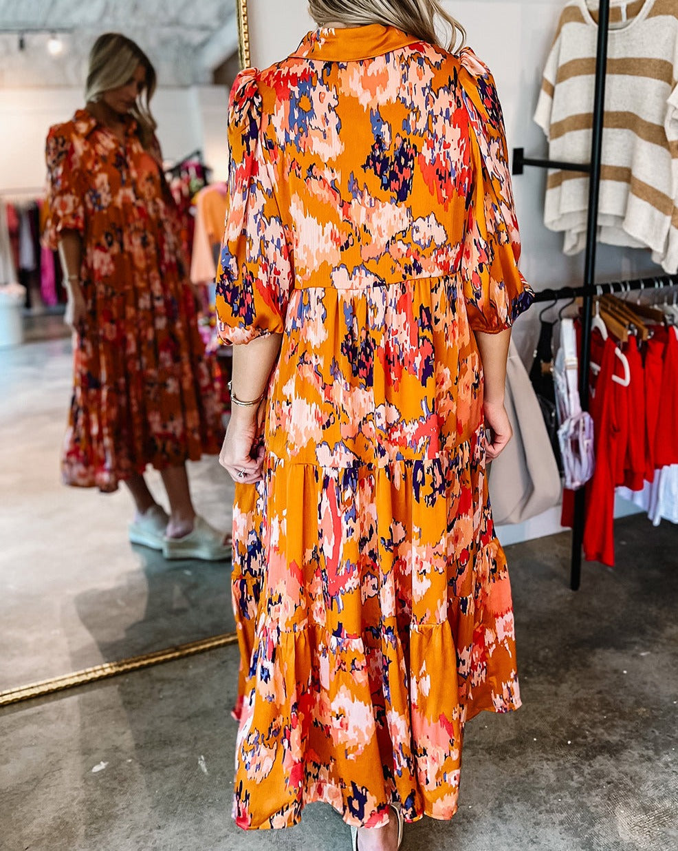 Abstract Floral Tiered Maxi Dress