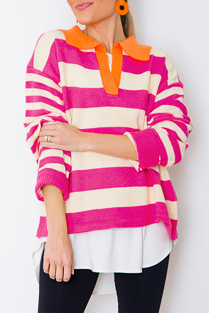 Stripe Colorblock V-Neck Sweater