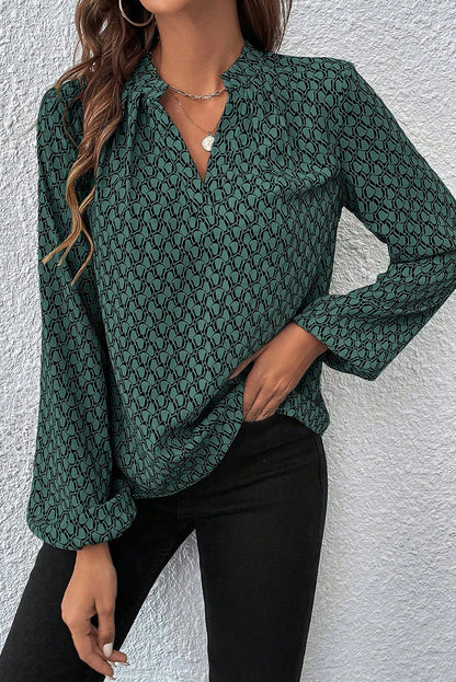 Geometric Puff Sleeve Blouse