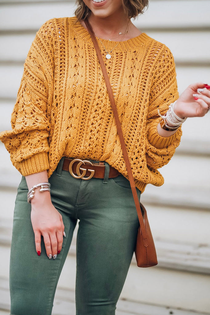 Hollowed Cable Long Sleeve Sweater