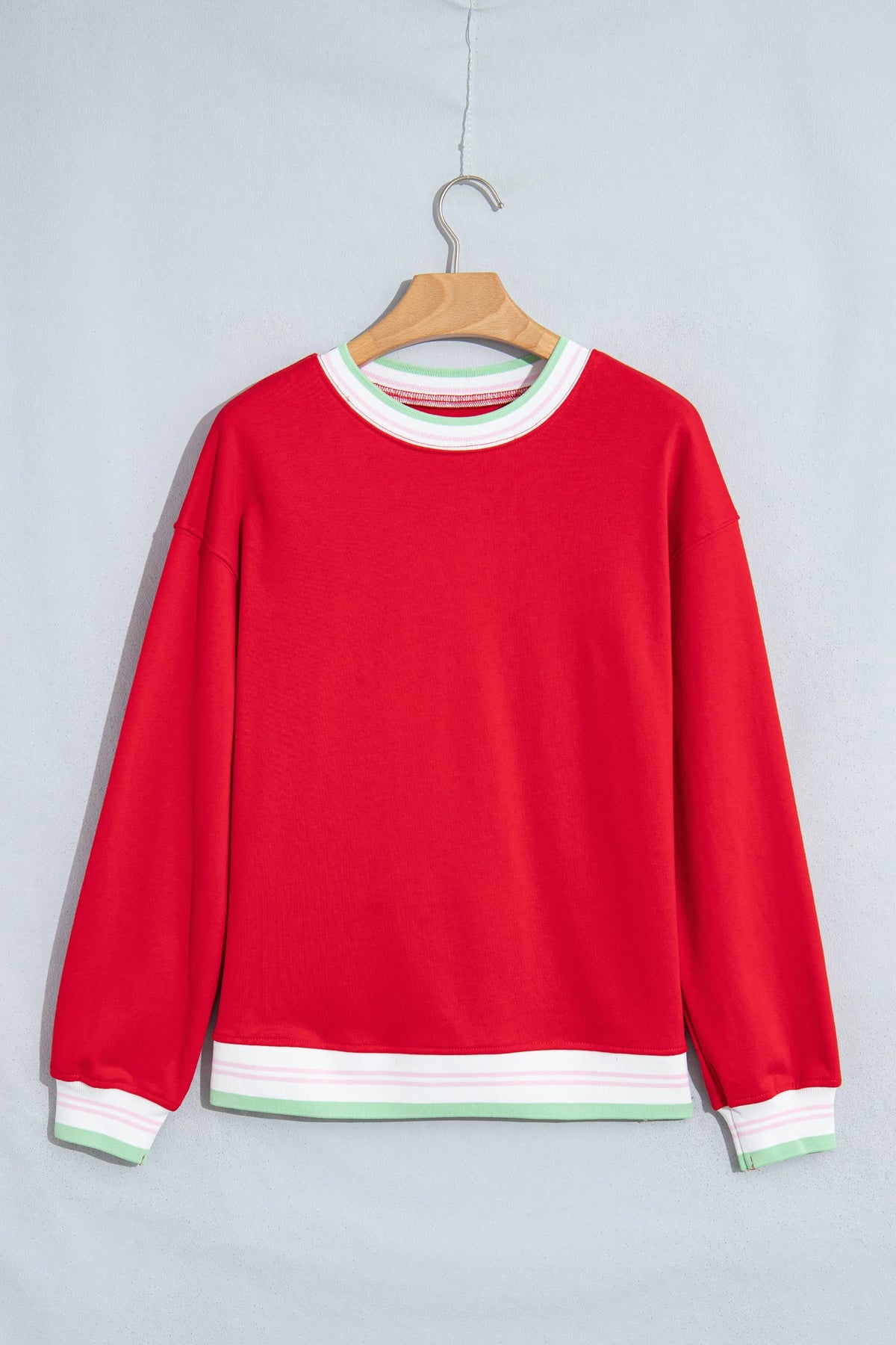 Stripe Contrast Trim Drop Shoulder Sweatshirt