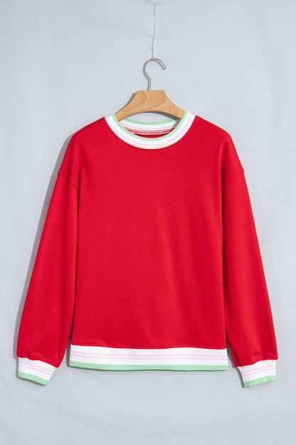 Stripe Contrast Trim Drop Shoulder Sweatshirt