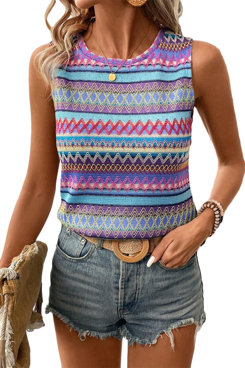 Boho Wavy Stripe Sleeveless Top