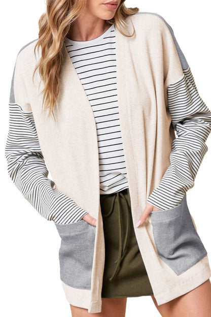 Stripe Colorblock Open Front Cardigan