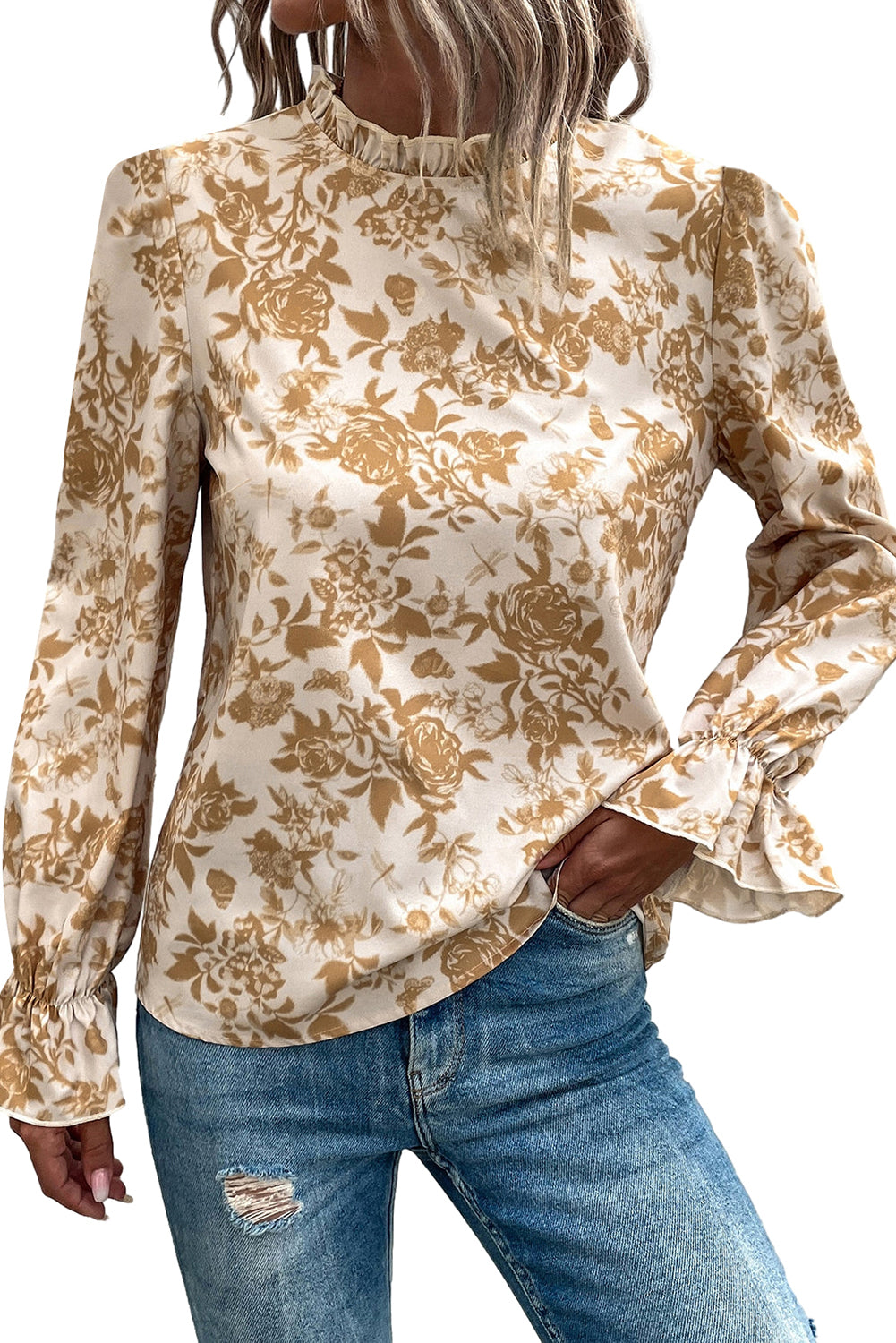 Floral Frilled Long Sleeve Blouse