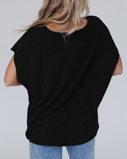 Lace Trim Oversized V-Neck Tee