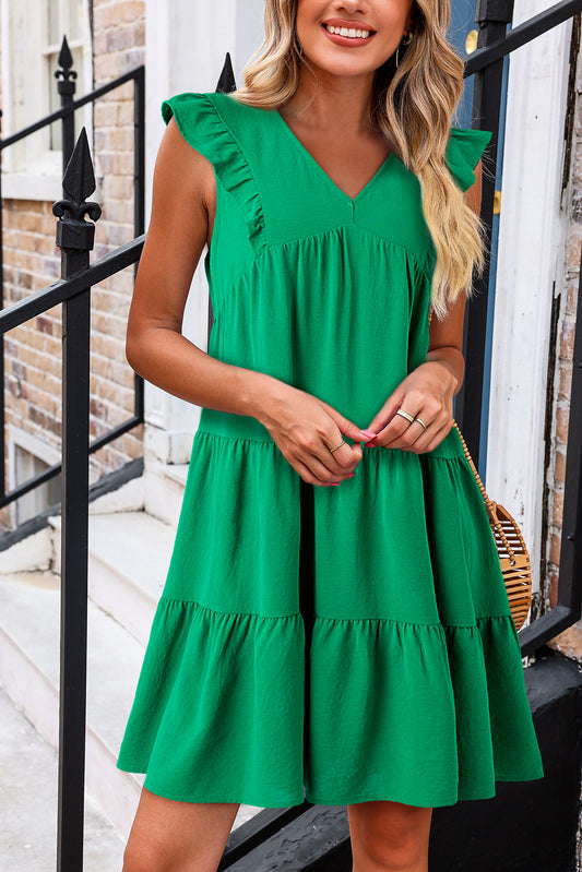 Ruffle Tiered V-Neck Mini Dress