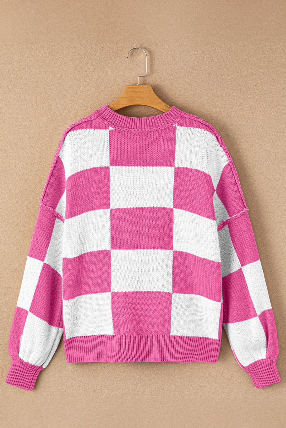 Checker Reverse Seam Crewneck Sweater