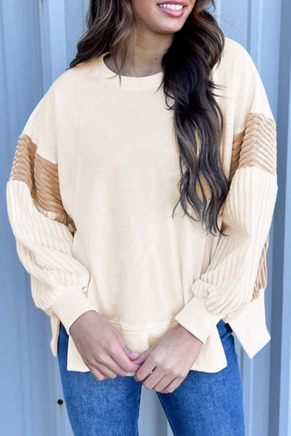 Corduroy Patchwork Long Sleeve Sweatshirt