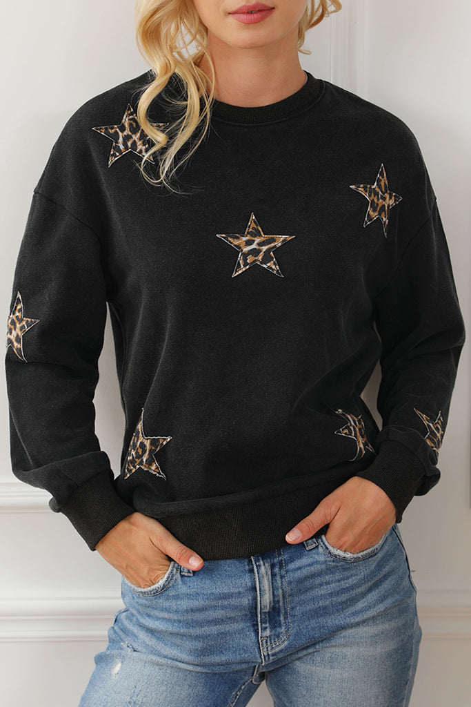 Leopard Star Patched Sweatshirt