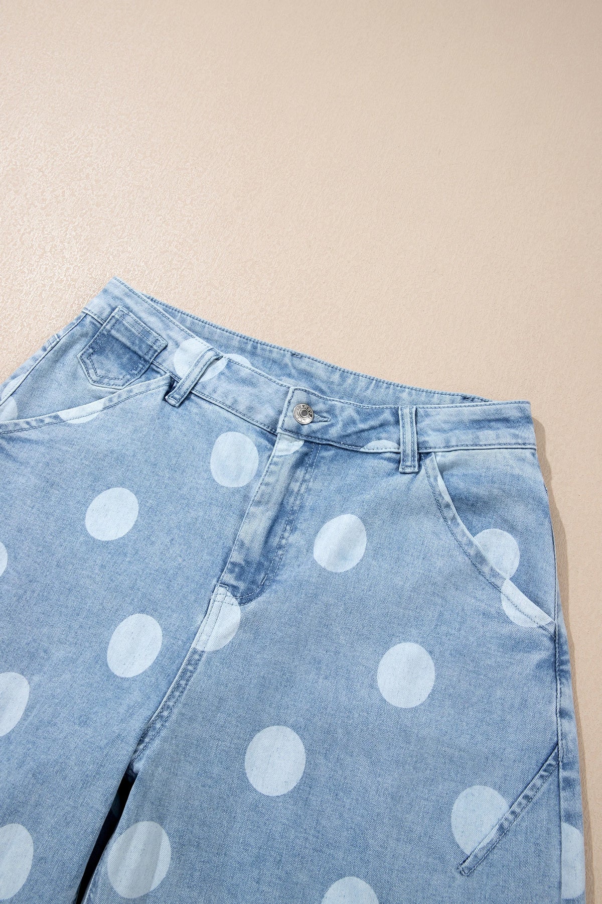 Polka Dot Denim Folded Hem High Waist Jeans