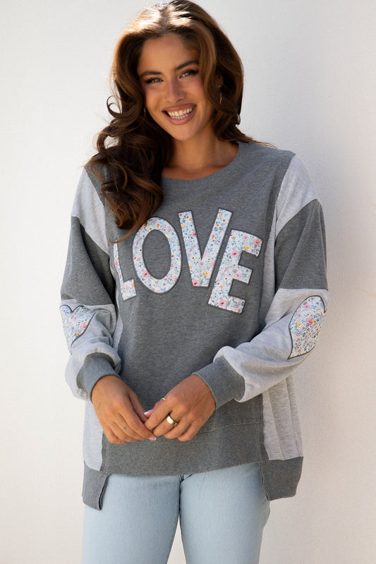Valentine LOVE Floral Patchwork Reverse Seam Sweatshirt