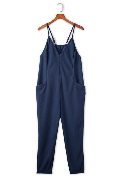 Waffle Sleeveless V-Neck Pocketed Jumpsuit