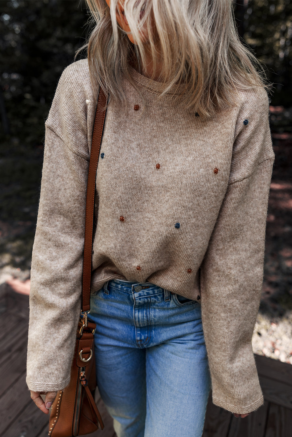 Polka Dot Drop Shoulder Sweater