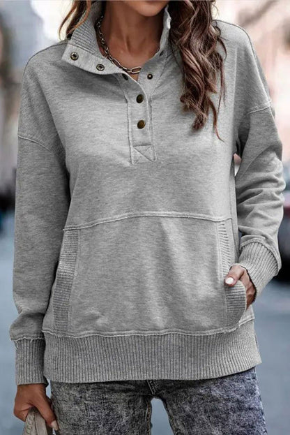 Ribbed Hem Kangaroo Pocket Sweatshirt