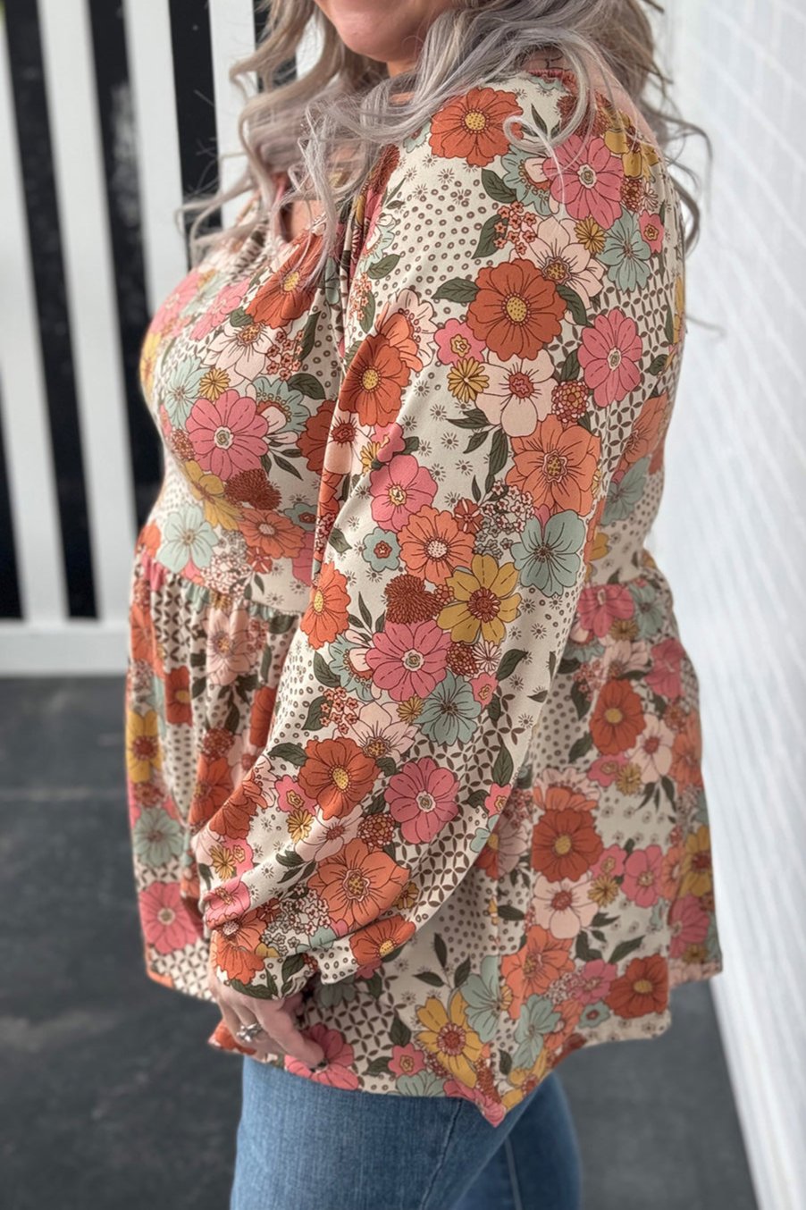 Floral Square Neck Peplum Blouse Plus Size