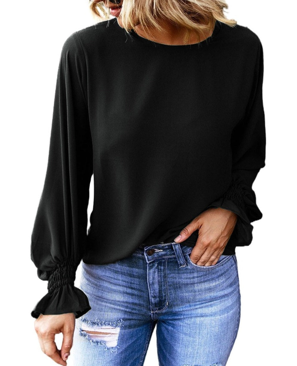 Crew Neck Ruffle Long Sleeve Top