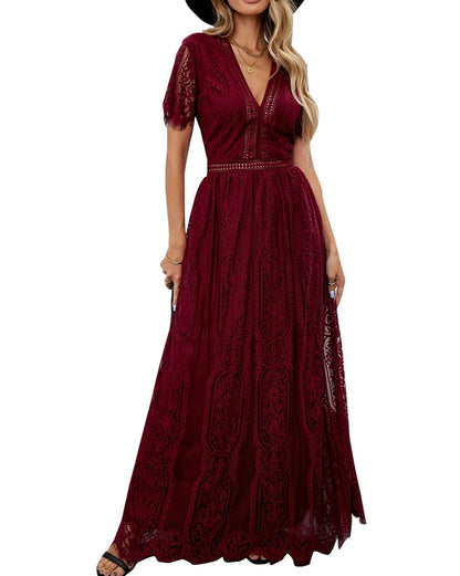 Lace Short Sleeve Maxi Dress