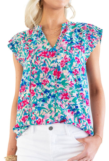 Artsy Floral Pleated Sleeve Top