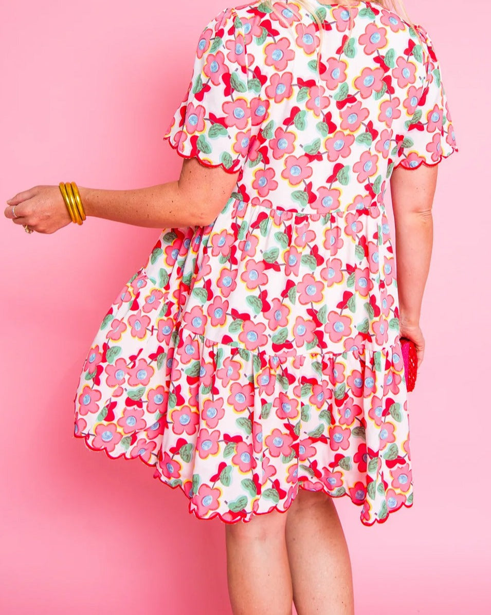 Floral Short Sleeve Ruffle Dress