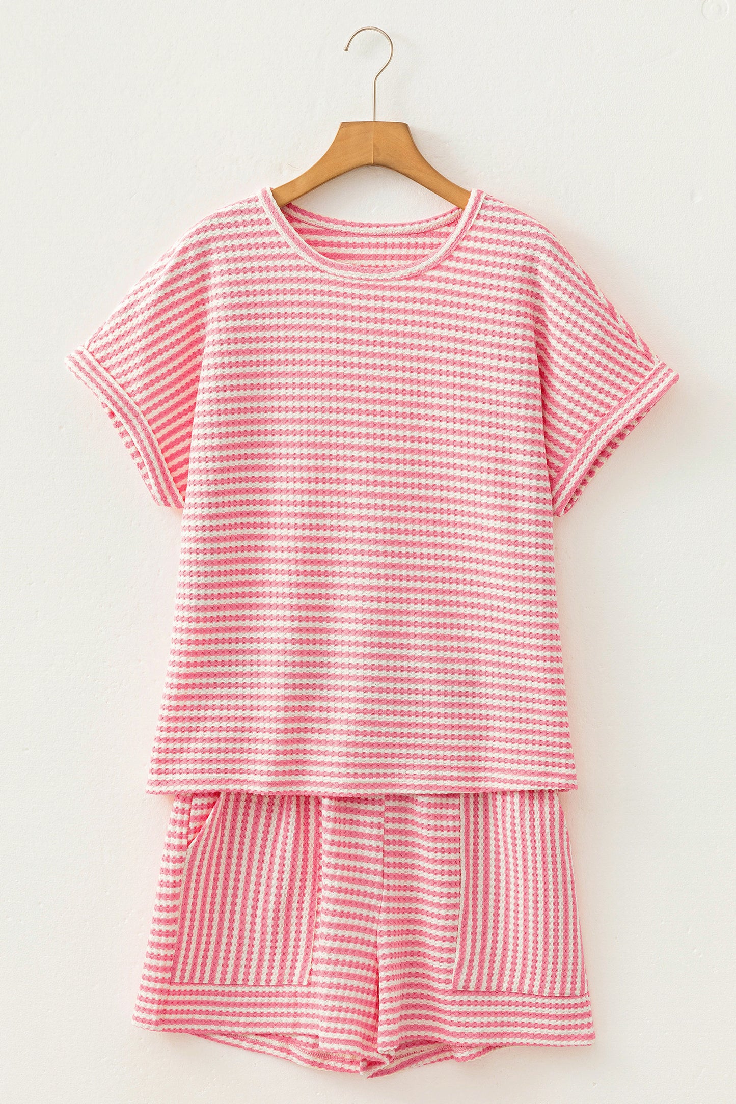 Stripe Textured Knit Top & Short Set