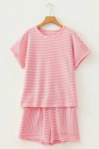 Stripe Textured Knit Top & Short Set