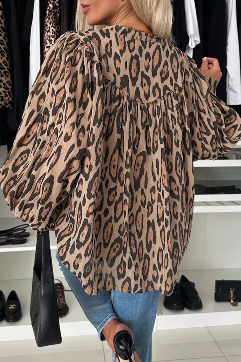 Leopard Balloon Sleeve Buttoned Shirt