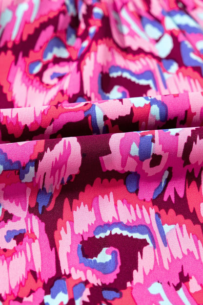 Abstract Puff Sleeve V-Neck High Waist Romper