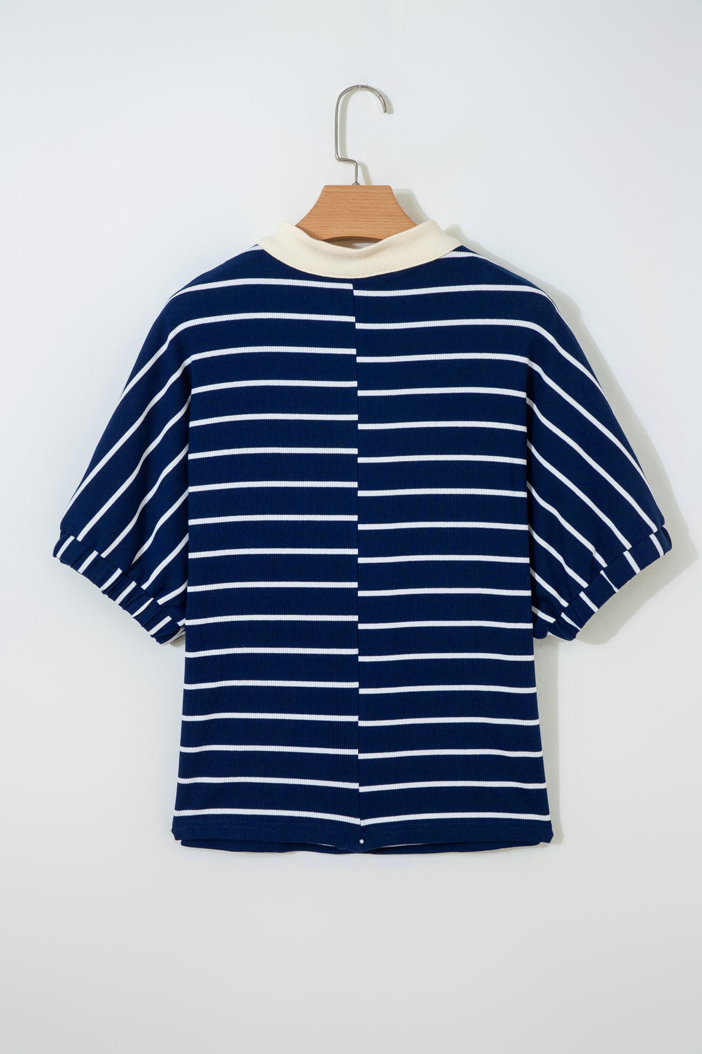 Stripe Stand Collar V-Neck Dolman Sleeve Top