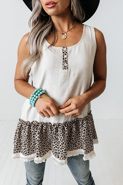 Leopard Colorblock Peplum Tank Top