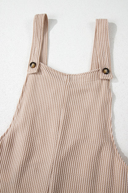 Ribbed Knit Patch Pocket Wide Leg Overalls