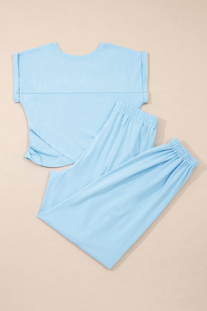 Solid Cropped Tank Top & Jogger Pants Set