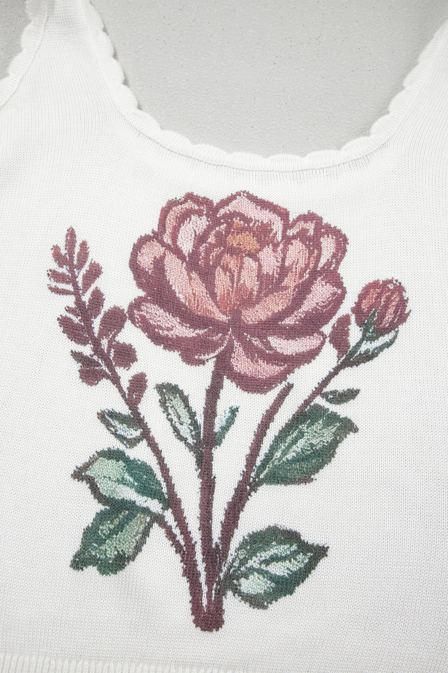 Floral Scallop Square Neck Knit Sweater Top