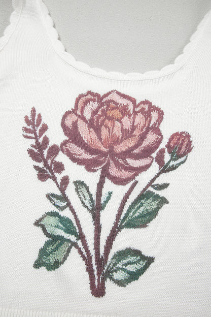 Floral Scallop Square Neck Knit Sweater Top