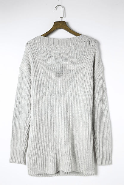 Solid Buttoned Drop Shoulder Sweater