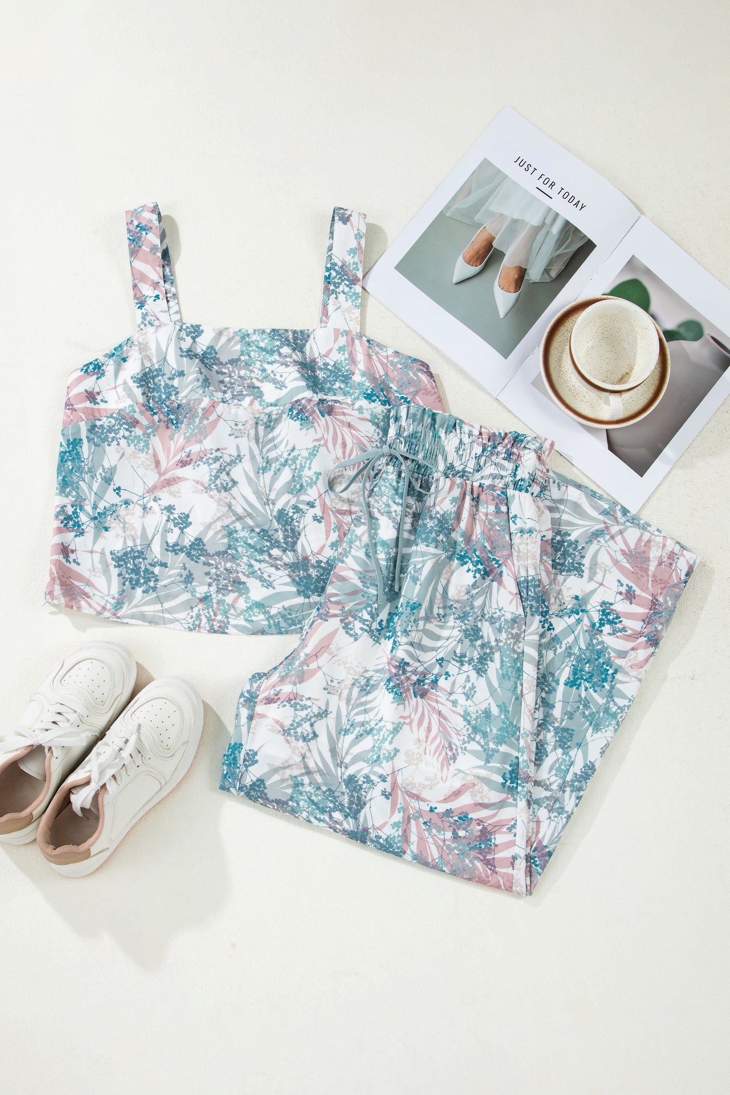 Tropical Palm Cropped Tank and Pants Set