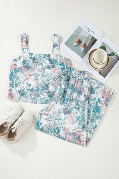Tropical Palm Cropped Tank and Pants Set